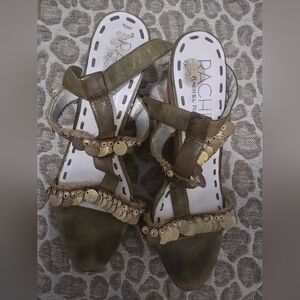 RACHEL Rachel Roy Olive Green Sandals with Gold Sequins